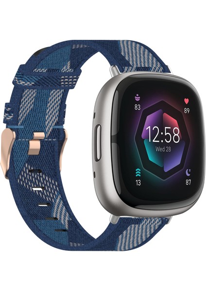 Örgü Kanvas Saat Kordonu Fit Sense Için Fitbit Sense Mavisi Için (Yurt Dışından)