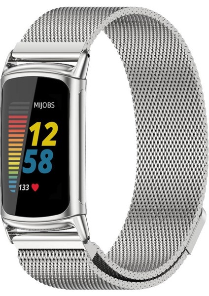 Fitbit Charge5 Gümüş Için Mijobs Manyetik Metal Saat Bandı (Yurt Dışından)