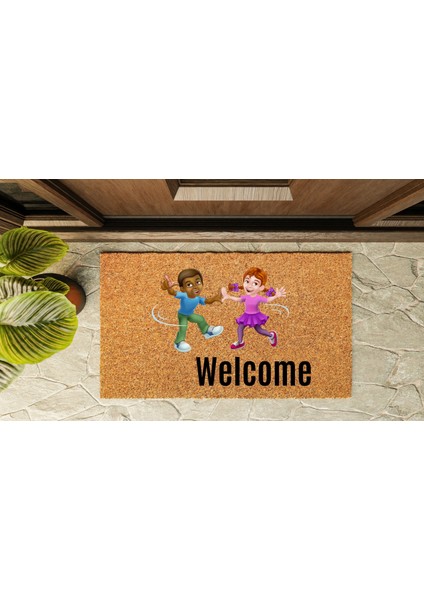 Kapı Önü Paspası Özel Tasarım Koko Model Dans Eden Çocuklar PK-1527 indirimleri