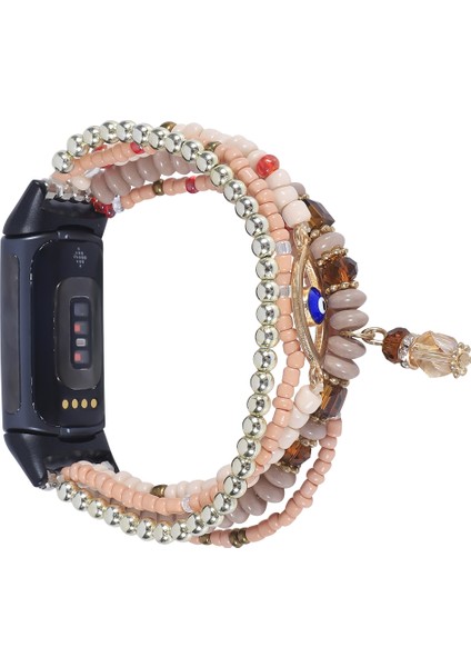 Fit Charge 5 Açık Kahve Için Göz Boncuklu Zincirli Saat Bandı (Yurt Dışından) modelleri