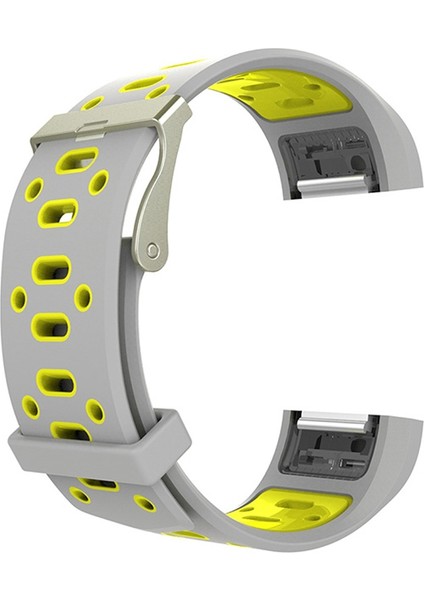 Fitbit Charge 2 Için Iki Tonlu Yuvarlak Delikli Silikon Saat Bandı Tokalı Gri + Sarı (Yurt Dışından)
