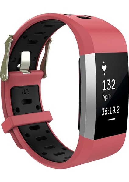Fitbit Charge 2 Için Iki Tonlu Yuvarlak Delikli Silikon Saat Bandı Tokalı Kırmızı + Siyah (Yurt Dışından) modelleri