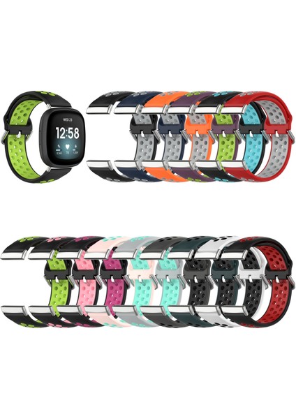 Fit Versa 4 Için Iki Renkli Silikon Saat Bandı Fitbit Versa 4 Için Koyu Mavi+Gri (Yurt Dışından)