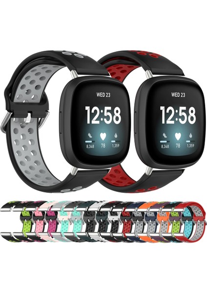 Fit Versa 4 Için Iki Renkli Silikon Saat Bandı Fitbit Versa 4 Için Koyu Mavi+Gri (Yurt Dışından)