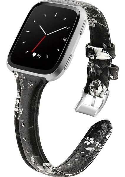 Fitbit Versa 2 Için Akıllı Saat Deri Saat Bandı, Shrink Versiyon Gri Çiçek (Yurt Dışından)