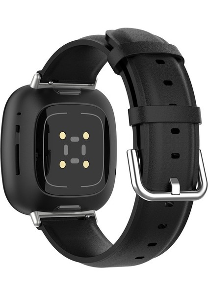Fitbit Versa 4 / Sense 2 Siyah Için Hakiki Deri Saat Bandı (Yurt Dışından)