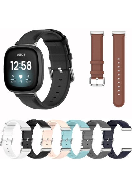 Fit Versa 4 / Sense 2 Için Fitbit Versa 4 / Sense 2 Gri Için Hakiki Deri Saat Bandı (Yurt Dışından)
