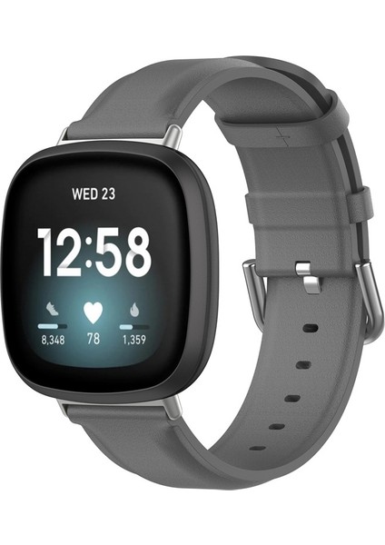 Fit Versa 4 / Sense 2 Için Fitbit Versa 4 / Sense 2 Gri Için Hakiki Deri Saat Bandı (Yurt Dışından)