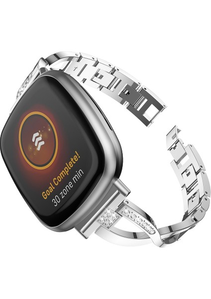 Fit Versa 3 / Sense Silver Için Metal Saat Kordonu (Yurt Dışından)