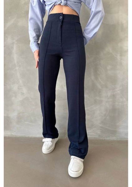 Kadın Lacivert Krep Kumaş Likralı Ön Çimalı Ispanyol Paça Palazzo Pantolon fiyatları