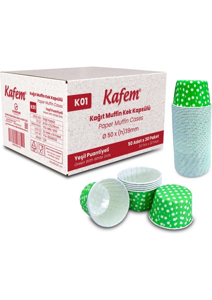 Yeşil Puantiyeli Muffin Kek Kapsülü 50'li x 30 Paket (Koli)