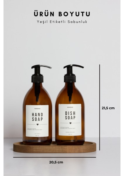 Ahşap Stantlı 2’li Amber Cam Sıvı Sabun Bulaşık Deterjanı Şişesi Beyaz Etiketli Sabunluk 500ML modelleri