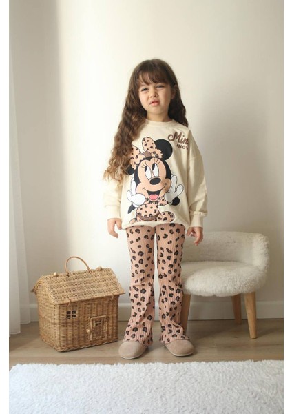 Minnie Leopar Detaylı 2 Iplik Kız Çocuk Tarz Eşofman Takımı modelleri