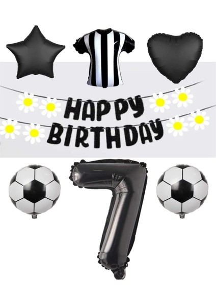 Siyah Beyaz Taraftar Folyo Balon ve Eva Banner Seti Yaş 7