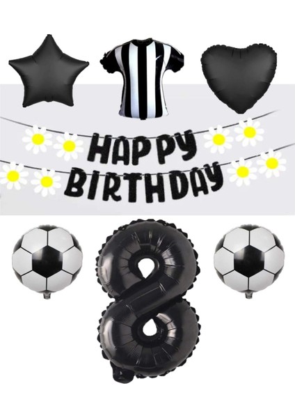 Siyah Beyaz Taraftar Folyo Balon ve Eva Banner Seti Yaş 8