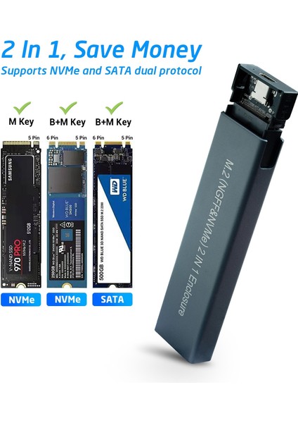 M.2 Ndff&nvme 2'si 1 Arada Harici Sabit Sürücü Muhafazası (Yurt Dışından) modelleri