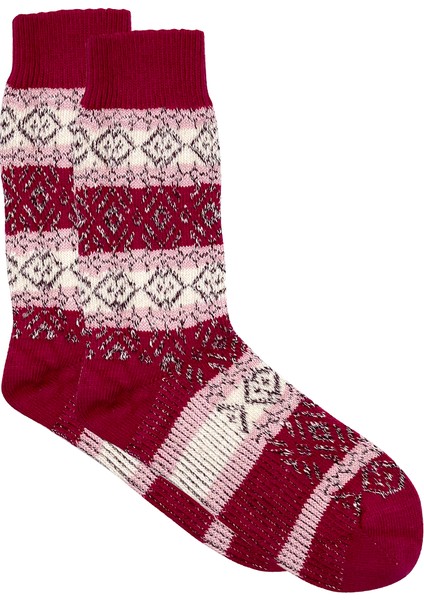 Organik Yün 2'li Kışlık Kilim Desenli Kalın Soket Çorap Pembe-Fuşya / Yeşil-Olive modelleri