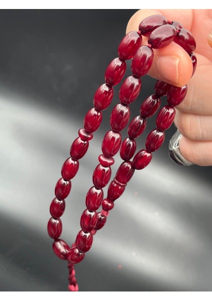 Sıkma Kehribar Tesbih Bordo Kapsül Model 8X12mm 33 Tane Osmanlı Saçak Püskül SK0200120.281224 modelleri