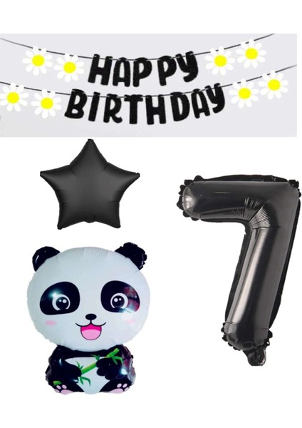 Rönesans Siyah Banner Yıldız Rakam Panda Doğum Günü Parti Seti Yaş 7