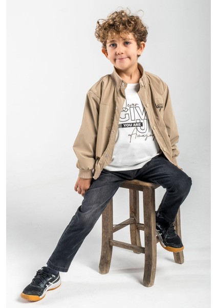 Fermuar Cepli Kolej Montlu 3 Lü Erkek çocuk takım - Bej modelleri