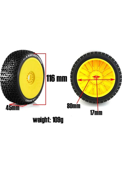 116MM 1/8 Ölçekli Rc Lastikler 17MM Hex Rc Tekerlek ve Lastik Arrma Redcat Ekibi Vrx Hobao, 2 (Yurt Dışından)
