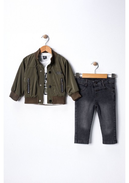 Fermuar Cepli Kolej Montlu 3 Lü Erkek çocuk takım - Haki