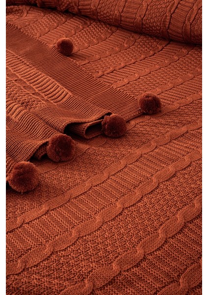 Triko Örme Battaniye Takımı - Çift Kişilik 4 Parça & Nakışlı Yatak Seti - Tivoli Rosetta - Terracota modelleri