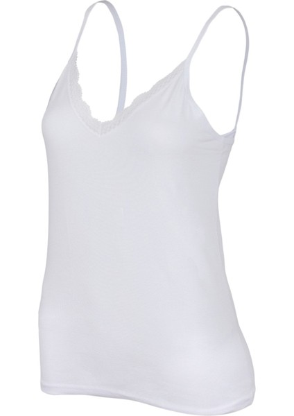 Kadın Ip Askılı Yakası Dantelli Modal Atlet 0749 | Beyaz