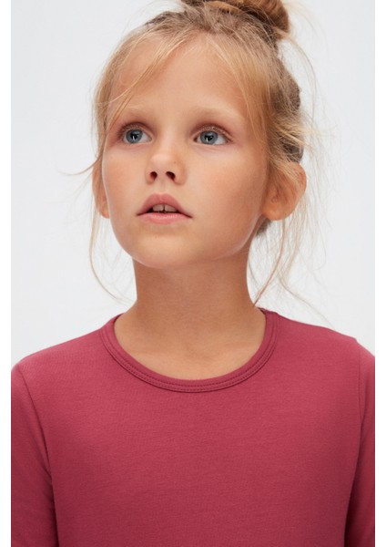 Açık Mürdüm Basic Mevsimlik Likralı Uzun Kollu Kız Çocuk Tişört modelleri