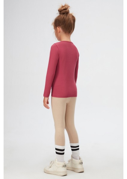 Açık Mürdüm Basic Mevsimlik Likralı Uzun Kollu Kız Çocuk Tişört fırsatları