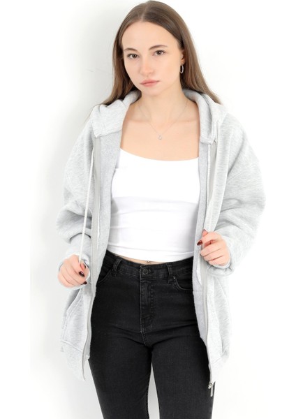 Kadın Karmelanj Fermuarlı Şardonlu Kapüşonlu Oversize Sweatshirt - 9015 - 264401 fiyatları
