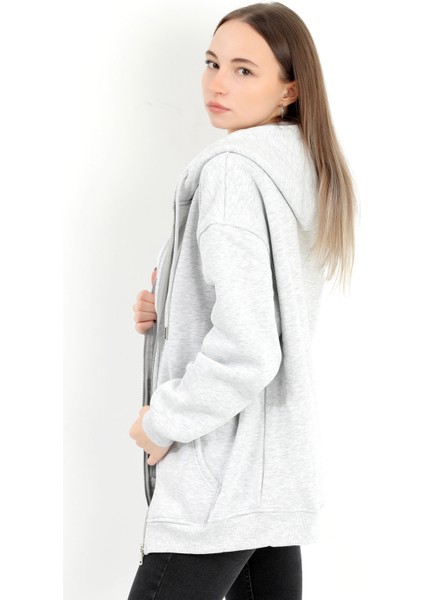 Kadın Karmelanj Fermuarlı Şardonlu Kapüşonlu Oversize Sweatshirt - 9015 - 264401 fırsatları