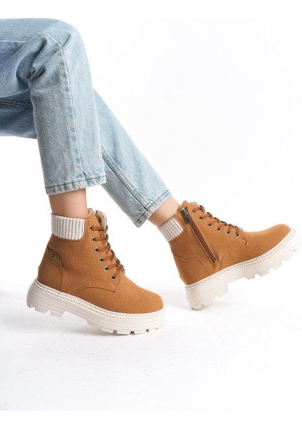 Kadın Kısa Postal Bot Tırtık Kalın Taban Günlük Yuvarlak Burun Bot