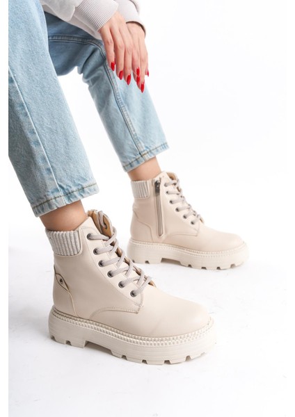 Kadın Kısa Postal Bot Tırtık Kalın Taban Günlük Yuvarlak Burun Bot