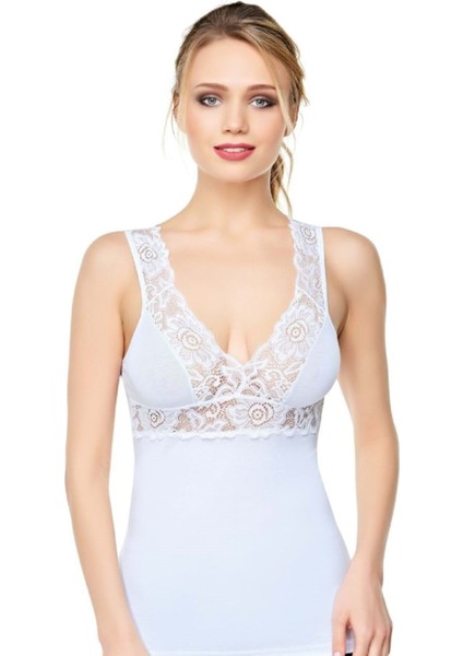Kadın Askı ve Göğüs Dantelli Modal Atlet 0644 | Beyaz