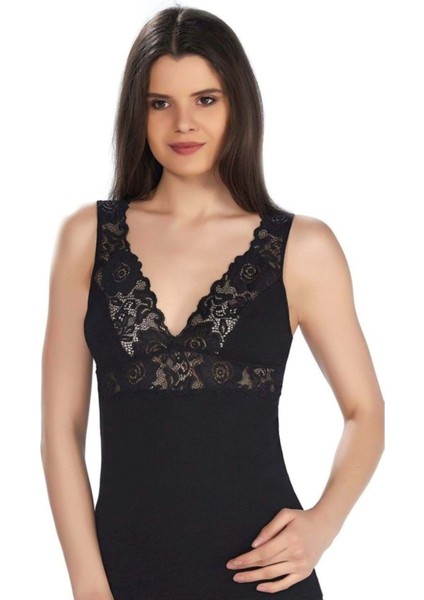 Kadın Askı ve Göğüs Dantelli Modal Atlet 0644 - Siyah