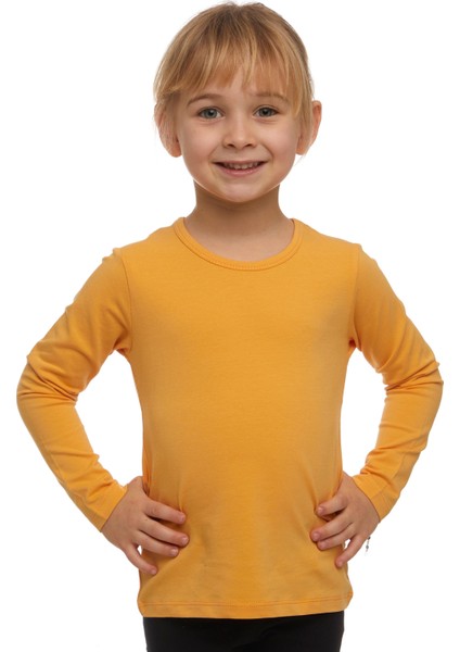 Kavun Sarı Basic Mevsimlik Likralı Uzun Kollu Kız Çocuk Tişört