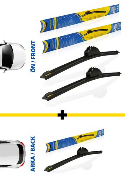 Chevrolet Aveo Supermute Ön Ve Arka 3'Lü Muz Silecek Takımı 2006-2011 Hatchback (550Mm+400Mm+380Mm)