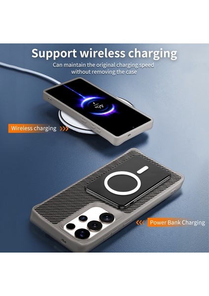 Apple iPhone 14 Pro Max Kılıf Karbon Fiber Magsafeli Standlı Alp Kapak Gri