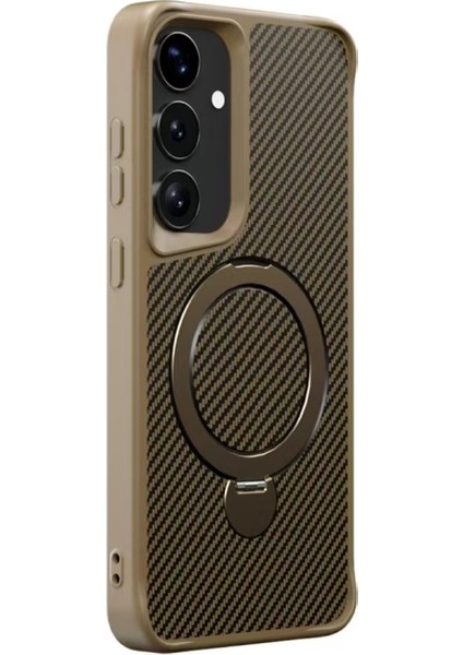Samsung Galaxy S24 Plus Kılıf Karbon Fiber Magsafeli Standlı Alp Kapak Çöl Titanyum