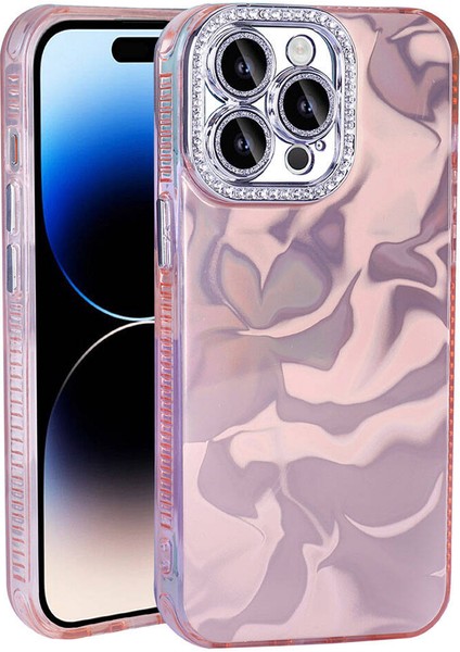 Apple iPhone 15 Pro Max Kılıf Parlak Taş Detaylı Airbagli Esila Kapak Pembe