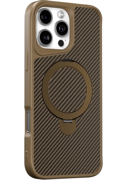 iPhone 16 Pro Max Kılıf Karbon Fiber Magsafeli Standlı Alp Kapak Çöl Titanyum