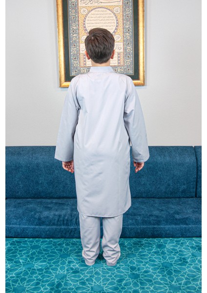 Erkek Çocuk Hac Umre Hakim Yaka Afgan Takım - Gri modelleri