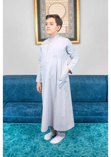 Erkek Çocuk Hac Umre Hakim Yaka Afgan Takım - Gri fırsatları