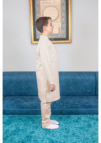 Erkek Çocuk Hac Umre Hakim Yaka Afgan Takım - Bej modelleri