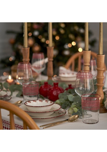 Jolly Porselen 18 Parça 6 Kişilik Yemek Takımı Kırmızı