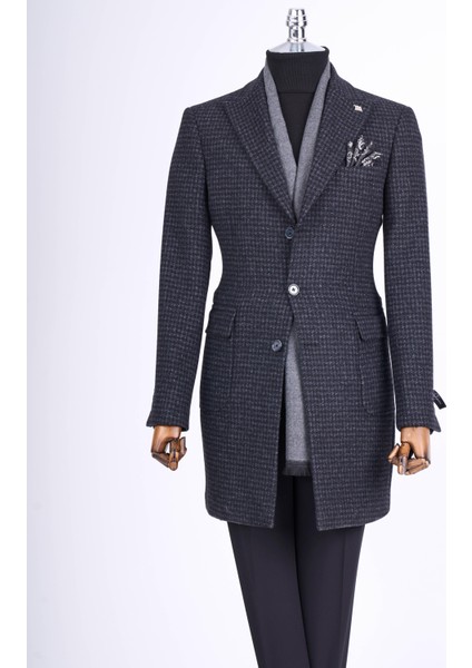 Italyan Stil Slim Fit Sivri Yaka Yün Karışımlı Kaşe Erkek Kaban Antrasit T13457 modelleri