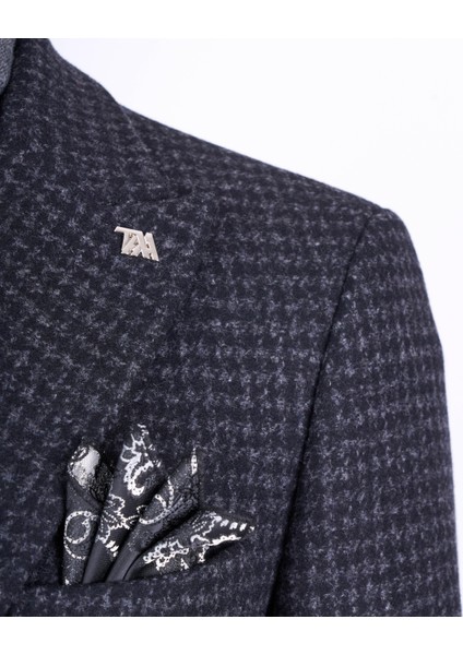 Italyan Stil Slim Fit Sivri Yaka Yün Karışımlı Kaşe Erkek Kaban Antrasit T13457 fırsatları