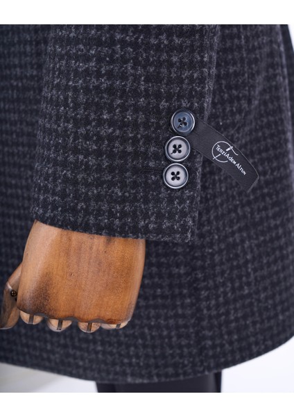 Italyan Stil Slim Fit Sivri Yaka Yün Karışımlı Kaşe Erkek Kaban Antrasit T13457 indirimleri