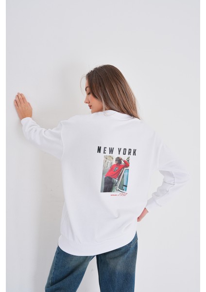 New York Sırt Baskılı Oversize Sweatshırt